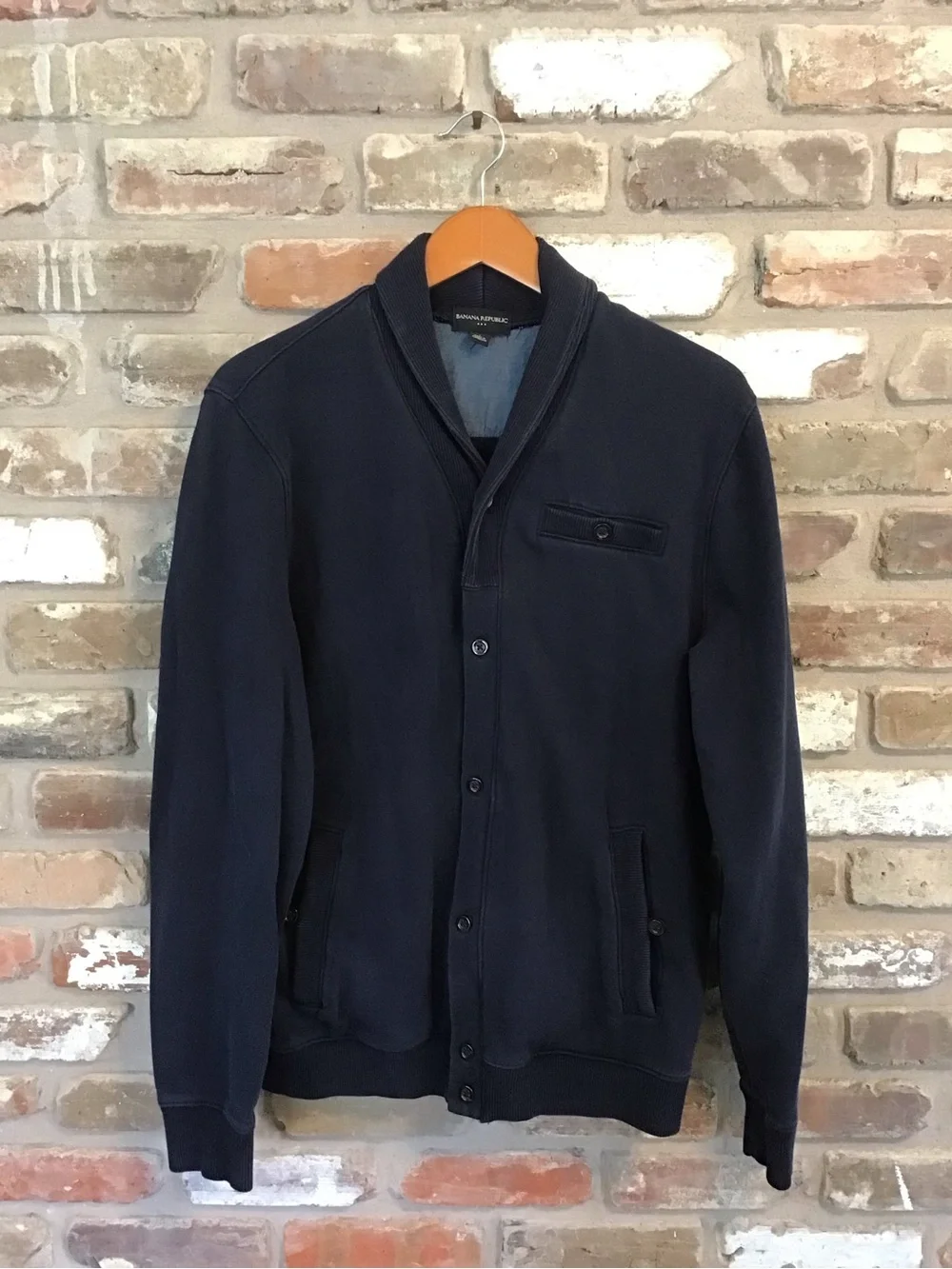 Banana Republic Men's Navy Shawl-Collar Button-Up Sweatshirt Jacket L